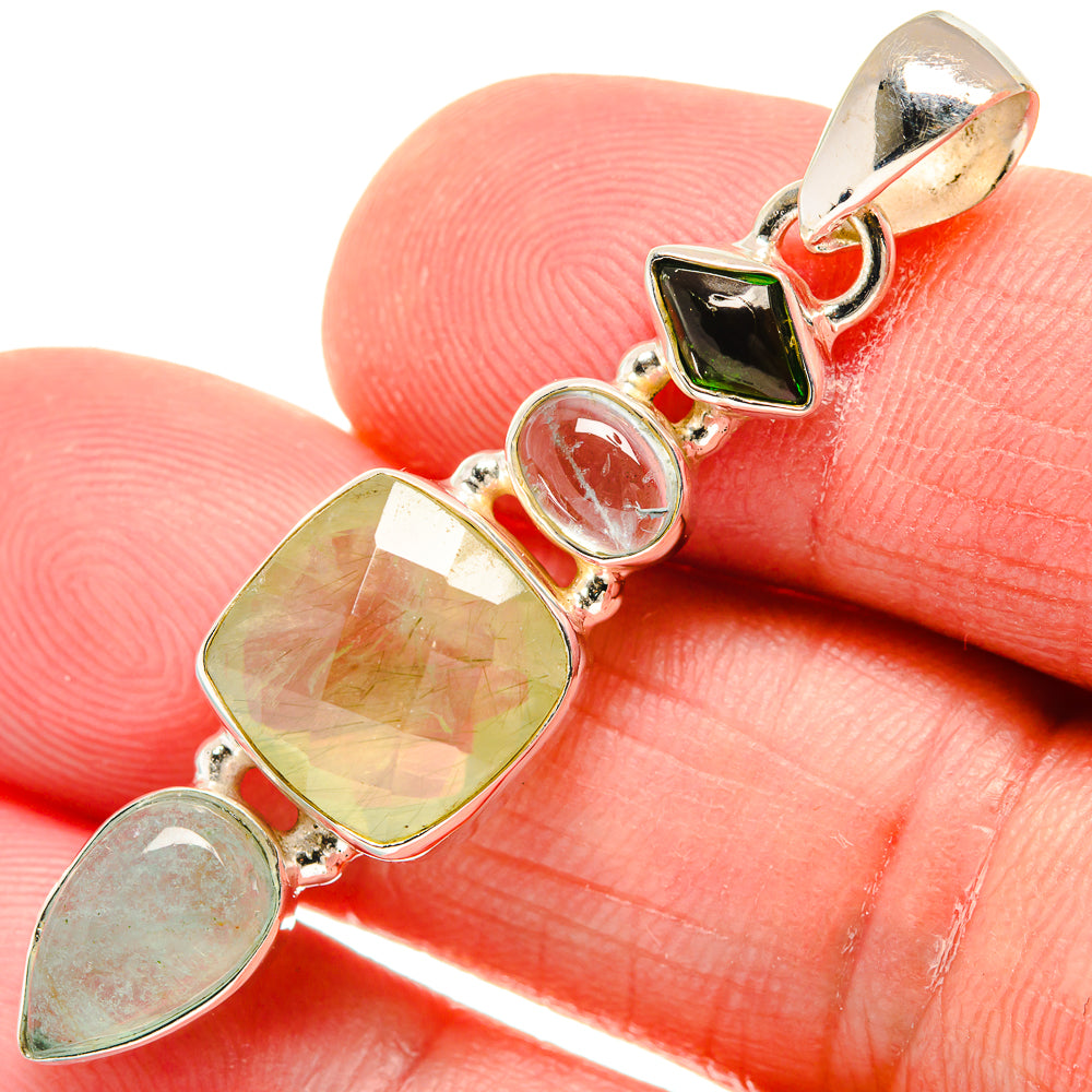 Prehnite, Green Tourmaline, Aquamarine Pendants handcrafted by Anasilvercos - PD21843