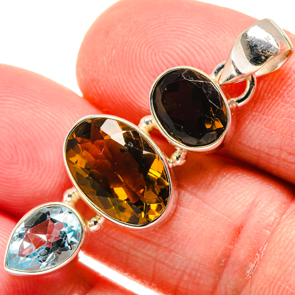 Smoky Quartz, Blue Topaz Pendants handcrafted by Anasilvercos - PD21844
