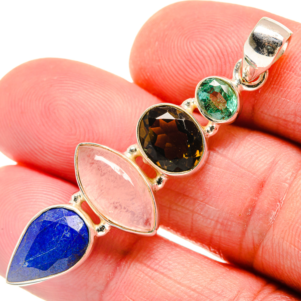 Rose Quartz, Lapis Lazuli, Smoky Quartz, Blue Topaz Pendants handcrafted by Anasilvercos - PD21848