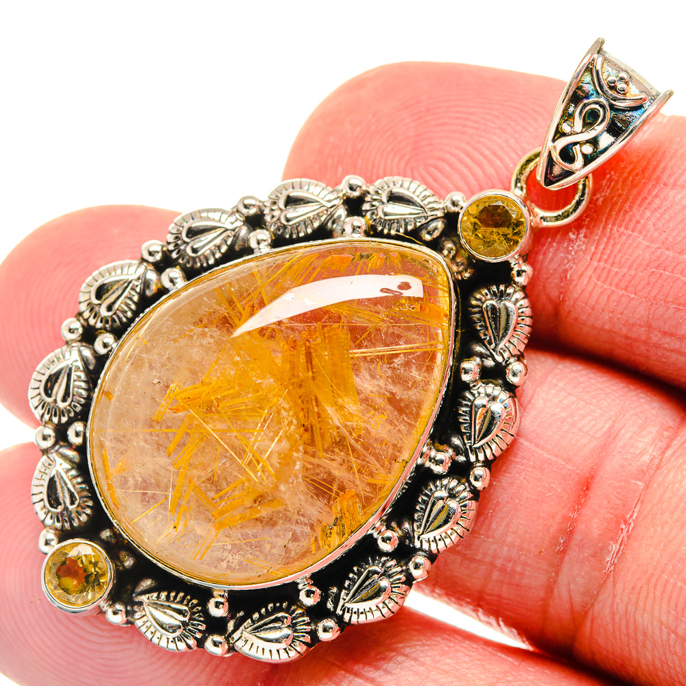 Rutilated Quartz, Citrine Pendants handcrafted by Anasilvercos - PD21850