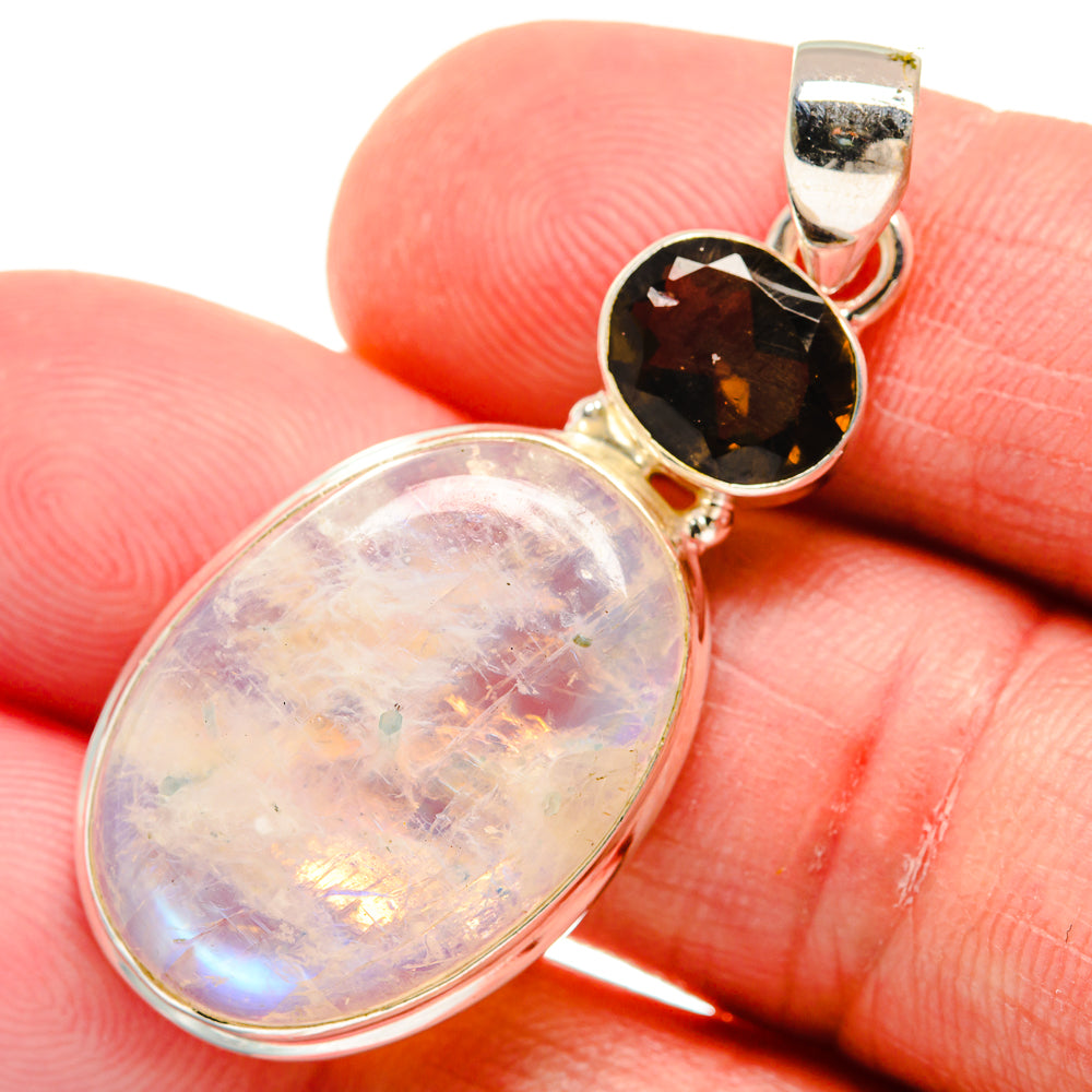 Rainbow Moonstone, Smoky Quartz Pendants handcrafted by Anasilvercos - PD21854