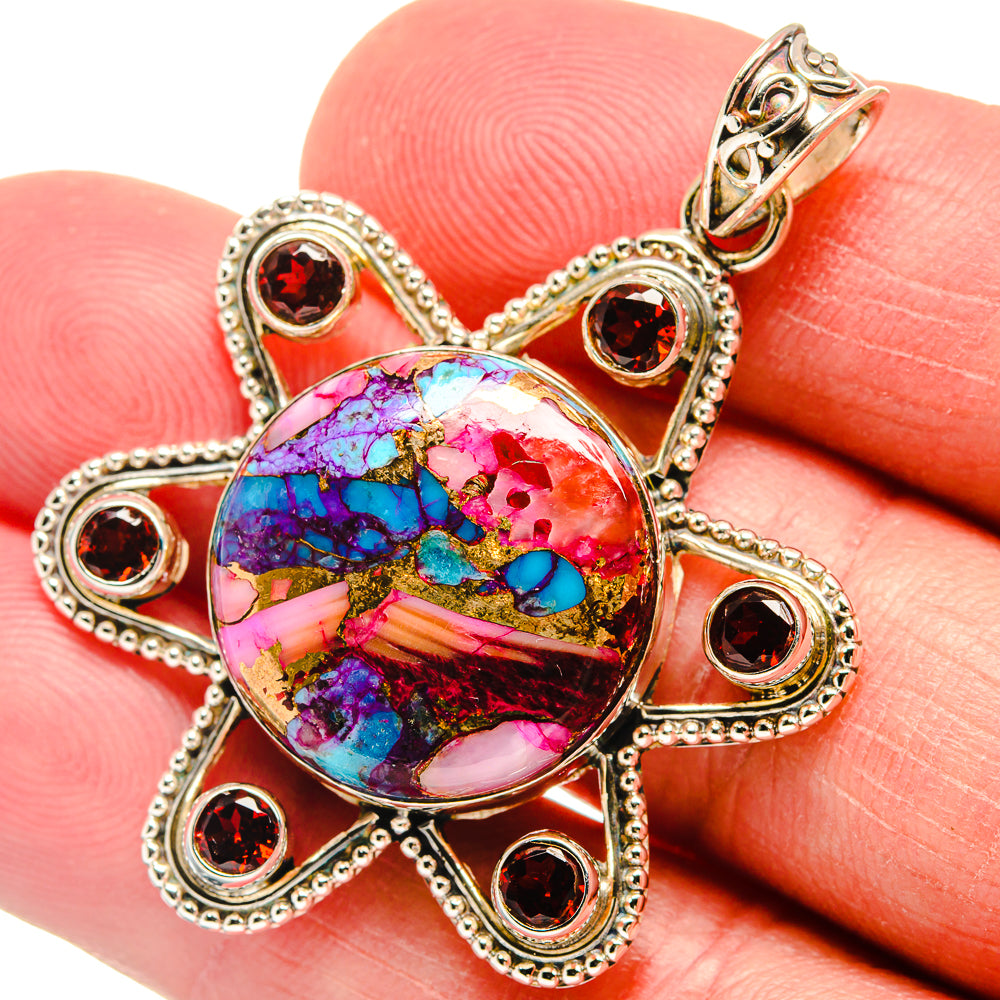 Kingman Pink Dahlia Turquoise Pendants handcrafted by Anasilvercos - PD22298