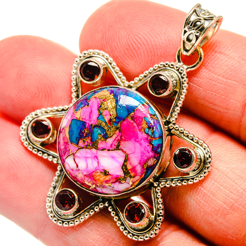 Kingman Pink Dahlia Turquoise Pendants handcrafted by Anasilvercos - PD23107