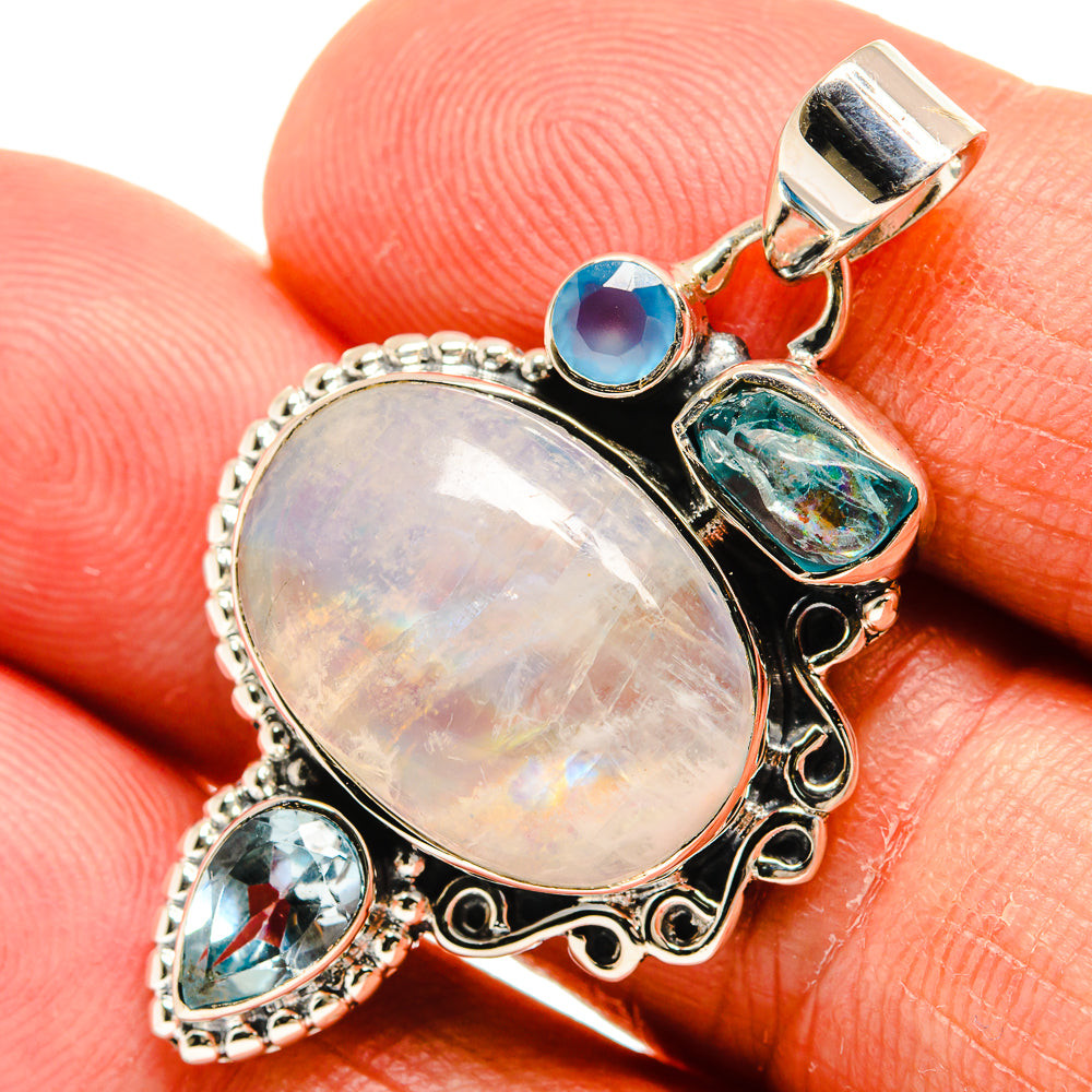 Rainbow Moonstone Pendants handcrafted by Anasilvercos - PD24096