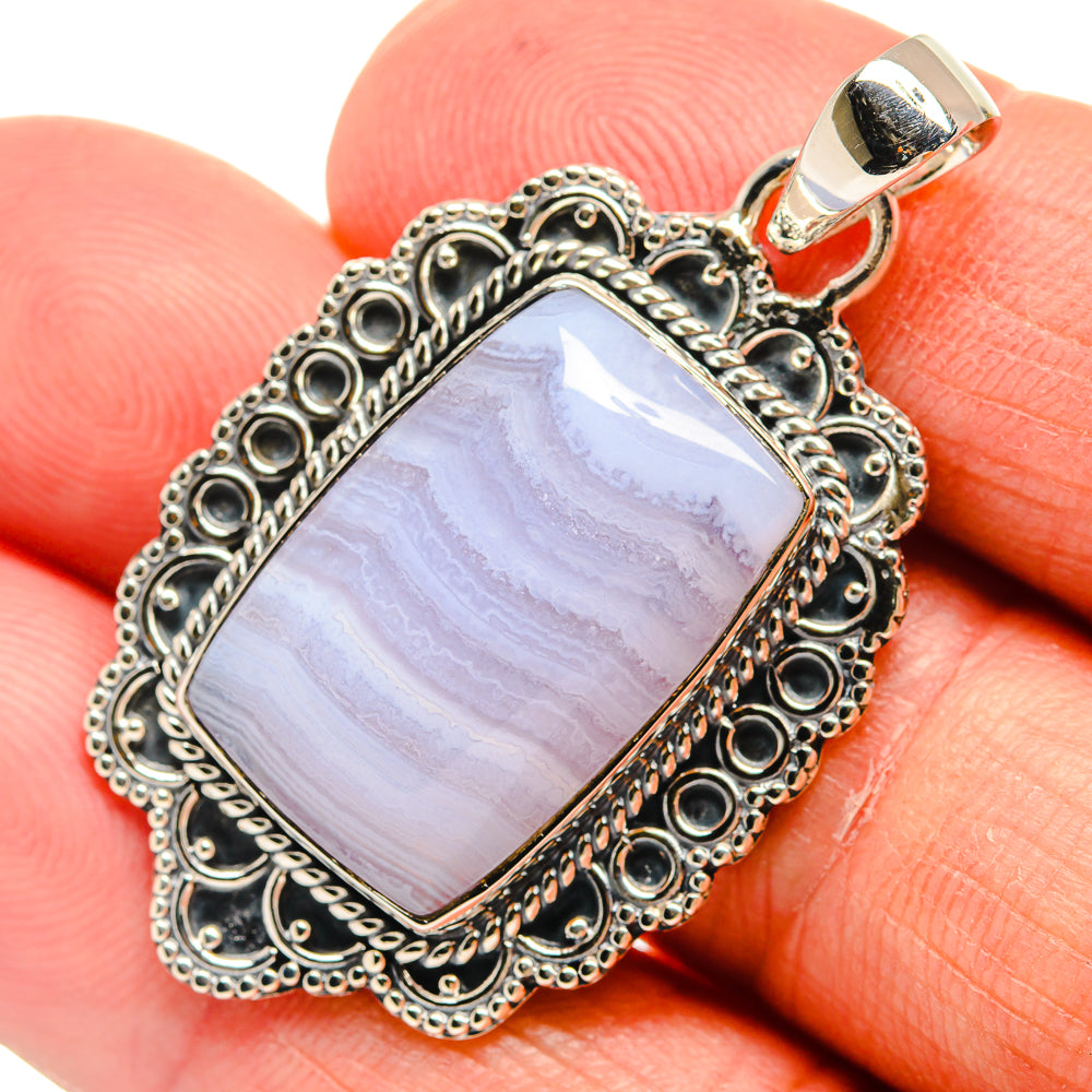 Blue Lace Agate Pendants handcrafted by Anasilvercos - PD24302