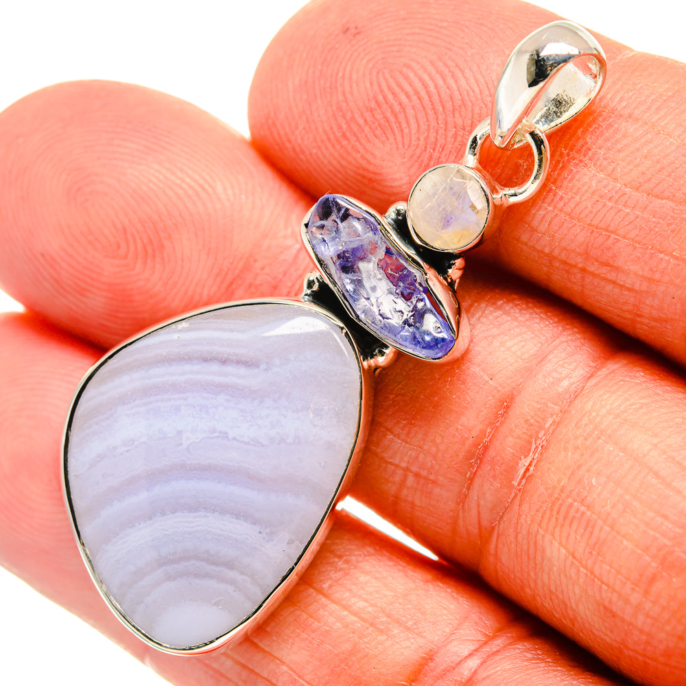 Blue Lace Agate Pendants handcrafted by Anasilvercos - PD24319