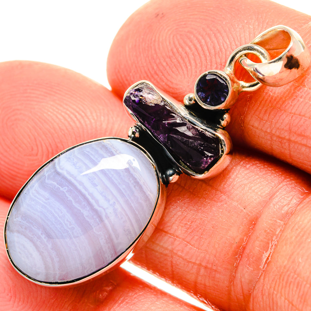 Blue Lace Agate Pendants handcrafted by Anasilvercos - PD24320