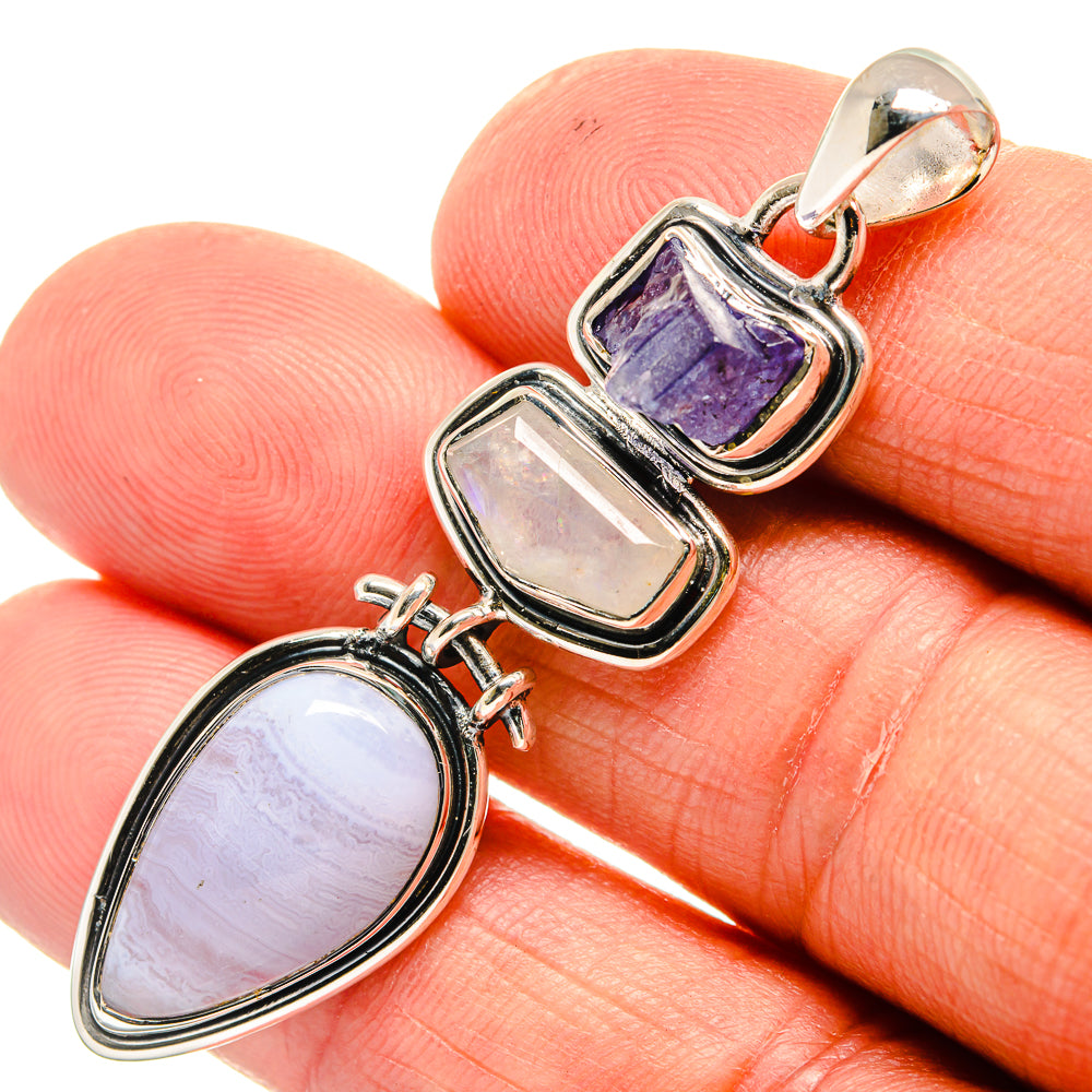 Blue Lace Agate Pendants handcrafted by Anasilvercos - PD24364