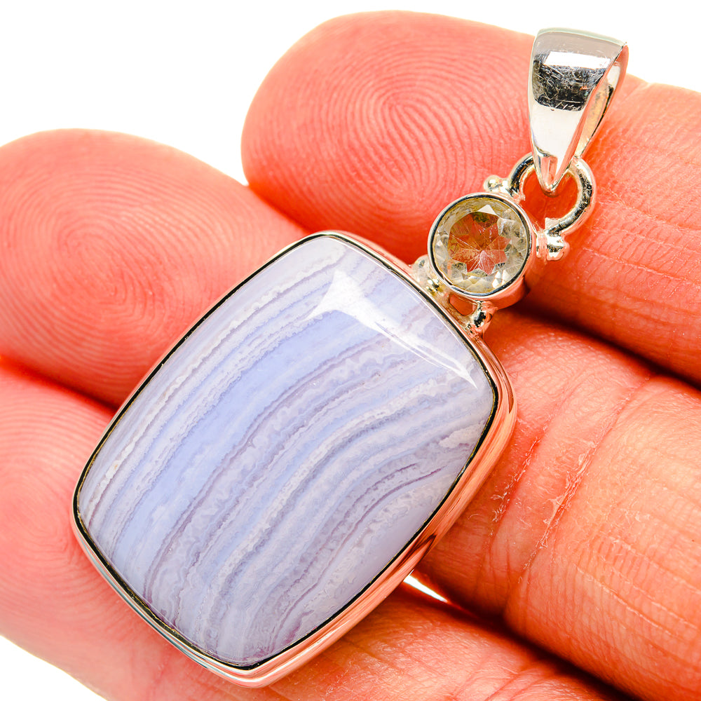 Blue Lace Agate, White Quartz Pendants handcrafted by Anasilvercos - PD24448