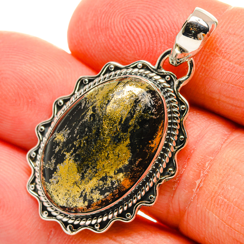 Pyrite In Black Onyx Pendants handcrafted by Anasilvercos - PD24468
