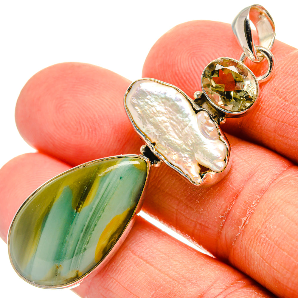 Willow Creek Jasper, Mother Of Pearl, Green Amethyst Pendants handcrafted by Anasilvercos - PD24513