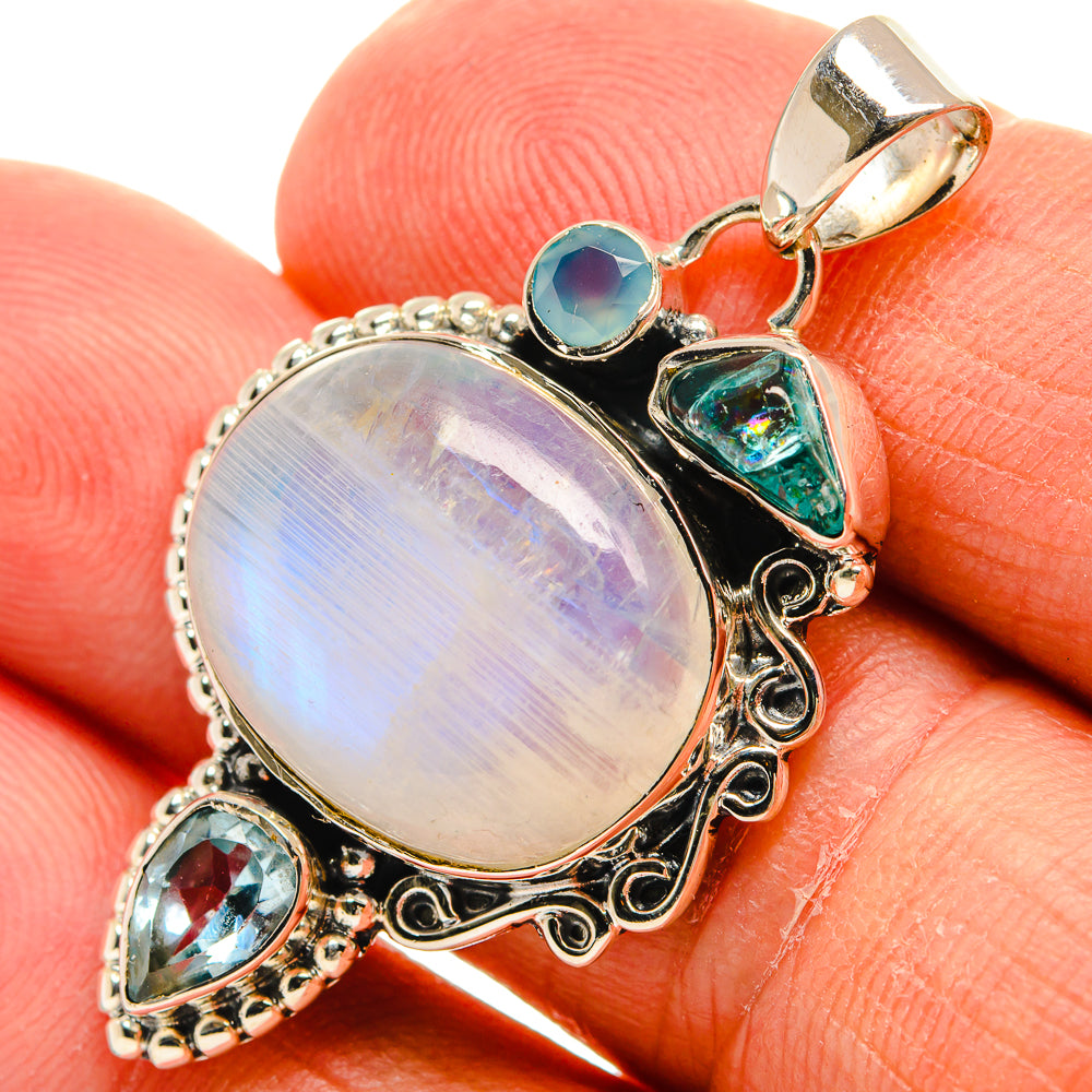 Rainbow Moonstone, Apatite, Aqua Chalcedony, Blue Topaz Pendants handcrafted by Anasilvercos - PD24539