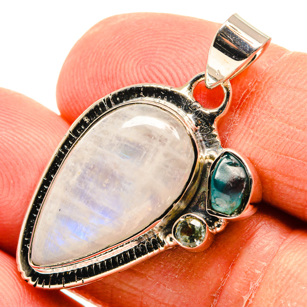 Rainbow Moonstone, Apatite, Blue Topaz Pendants handcrafted by Anasilvercos - PD24540