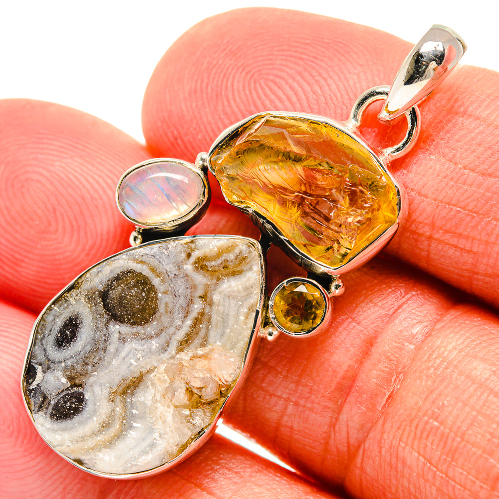 Desert Druzy, Citrine, Rainbow Moonstone Pendants handcrafted by Anasilvercos - PD24550