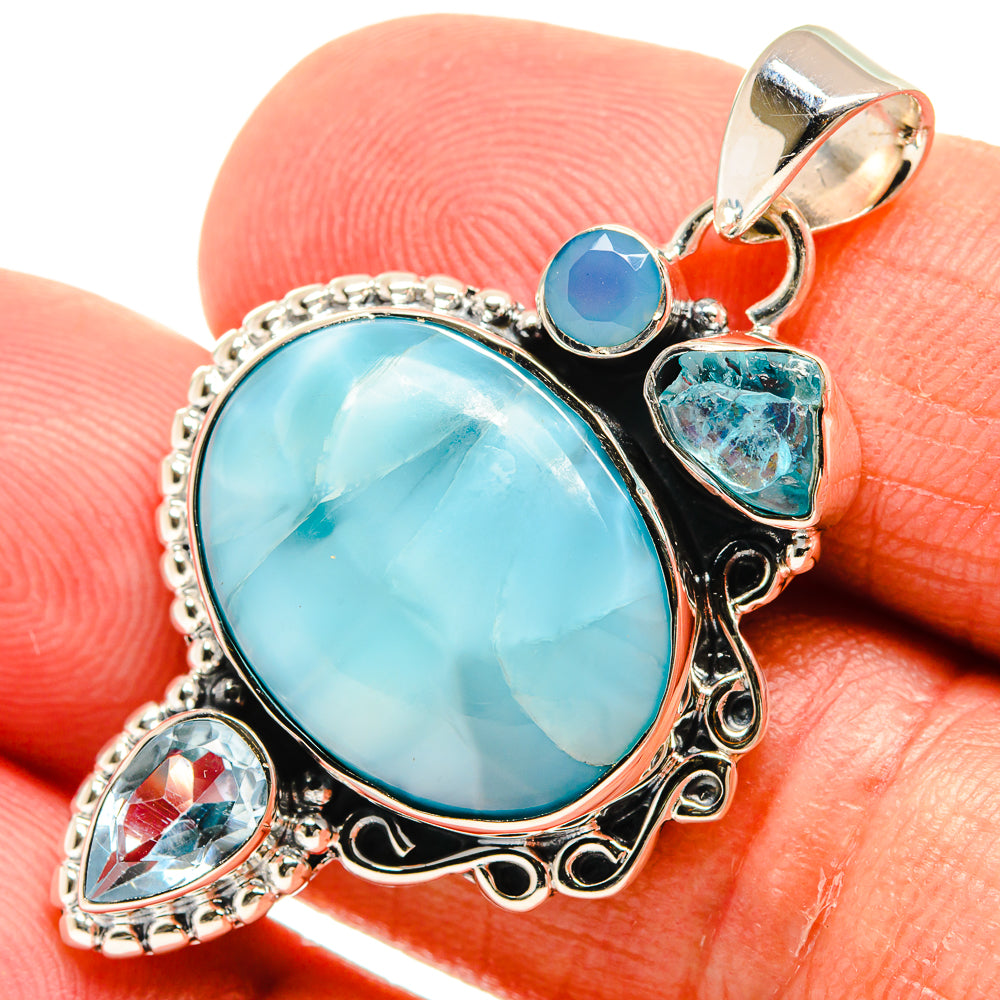Larimar, Apatite, Aqua Chalcedony, Blue Topaz Pendants handcrafted by Anasilvercos - PD24553