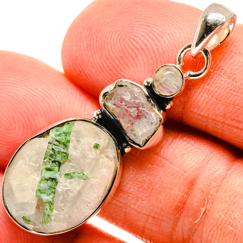 Green Tourmaline In Quartz Pendants handcrafted by Anasilvercos - PD24617