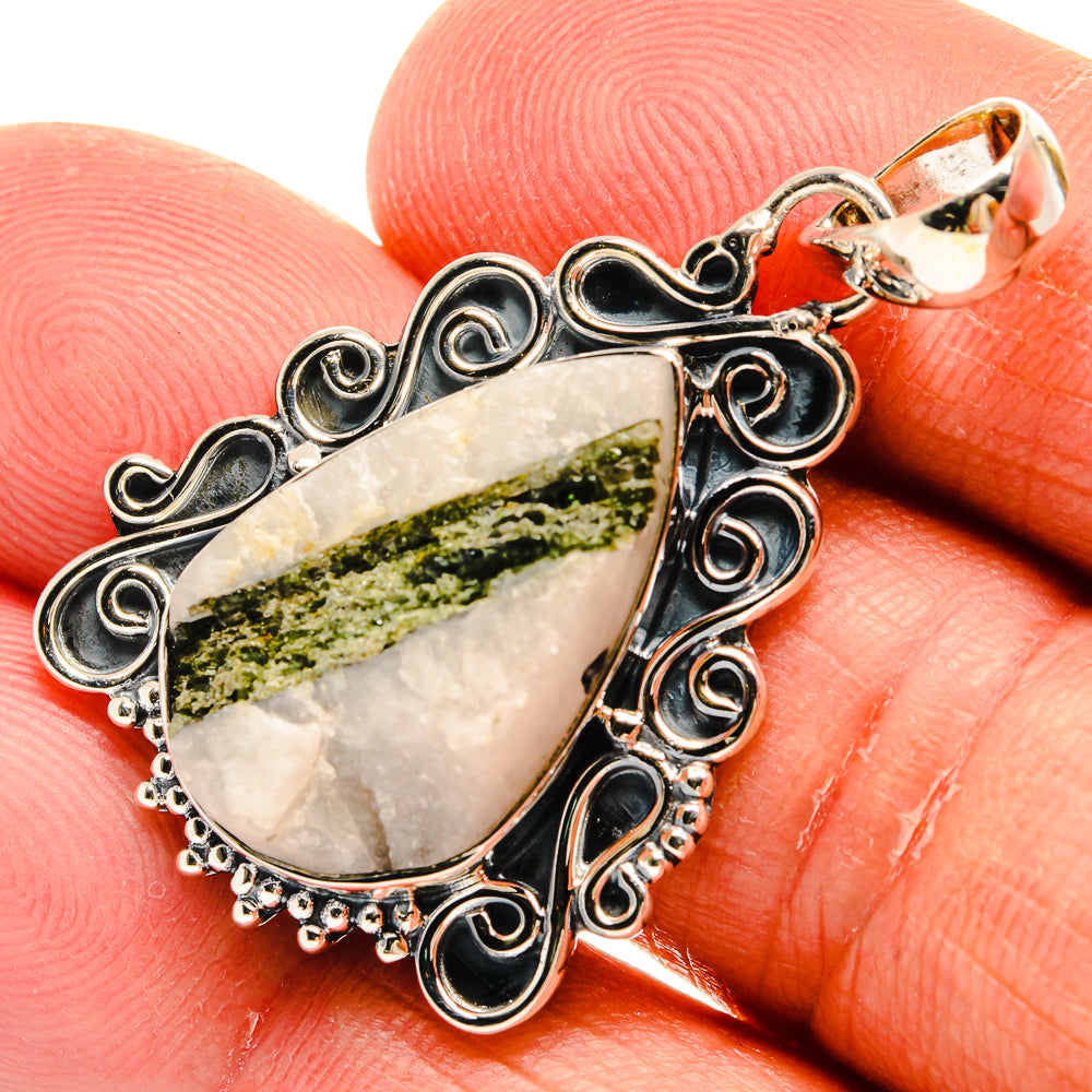 Green Tourmaline In Quartz Pendants handcrafted by Anasilvercos - PD25039