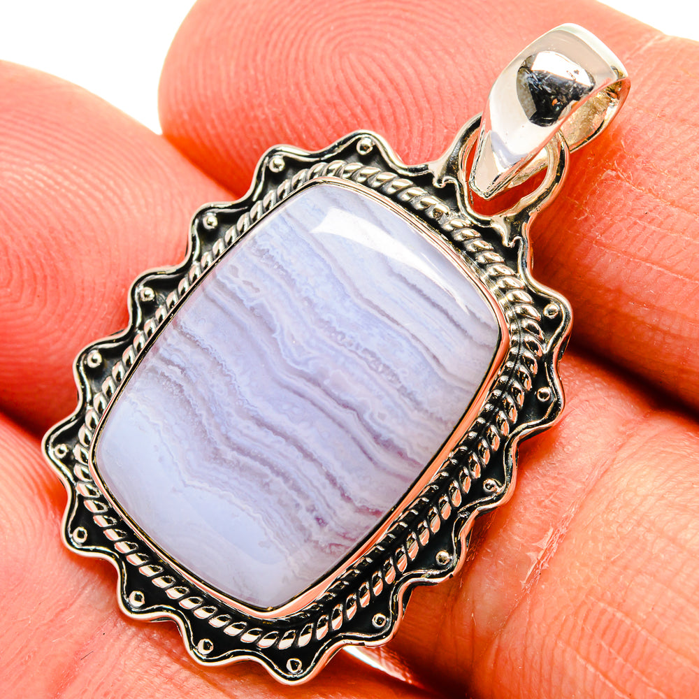 Blue Lace Agate Pendants handcrafted by Anasilvercos - PD25439