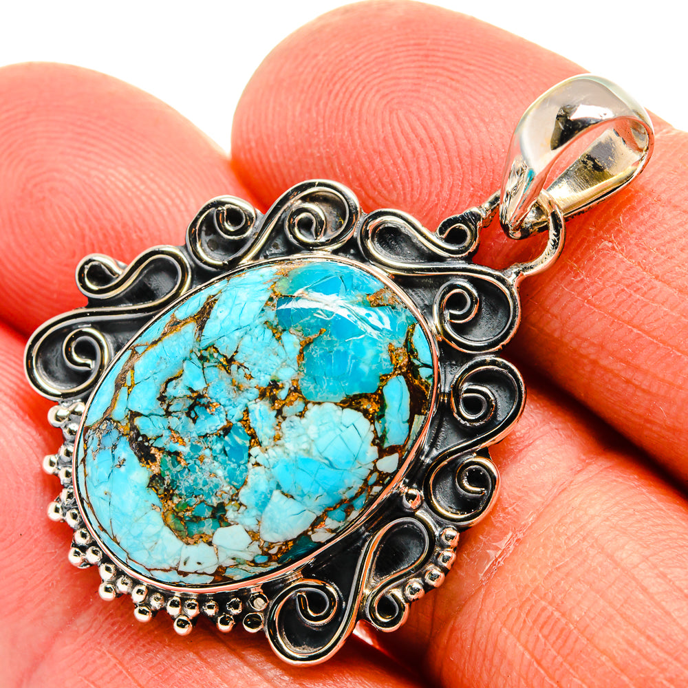 Blue Copper Composite Turquoise Pendants handcrafted by Anasilvercos - PD25462