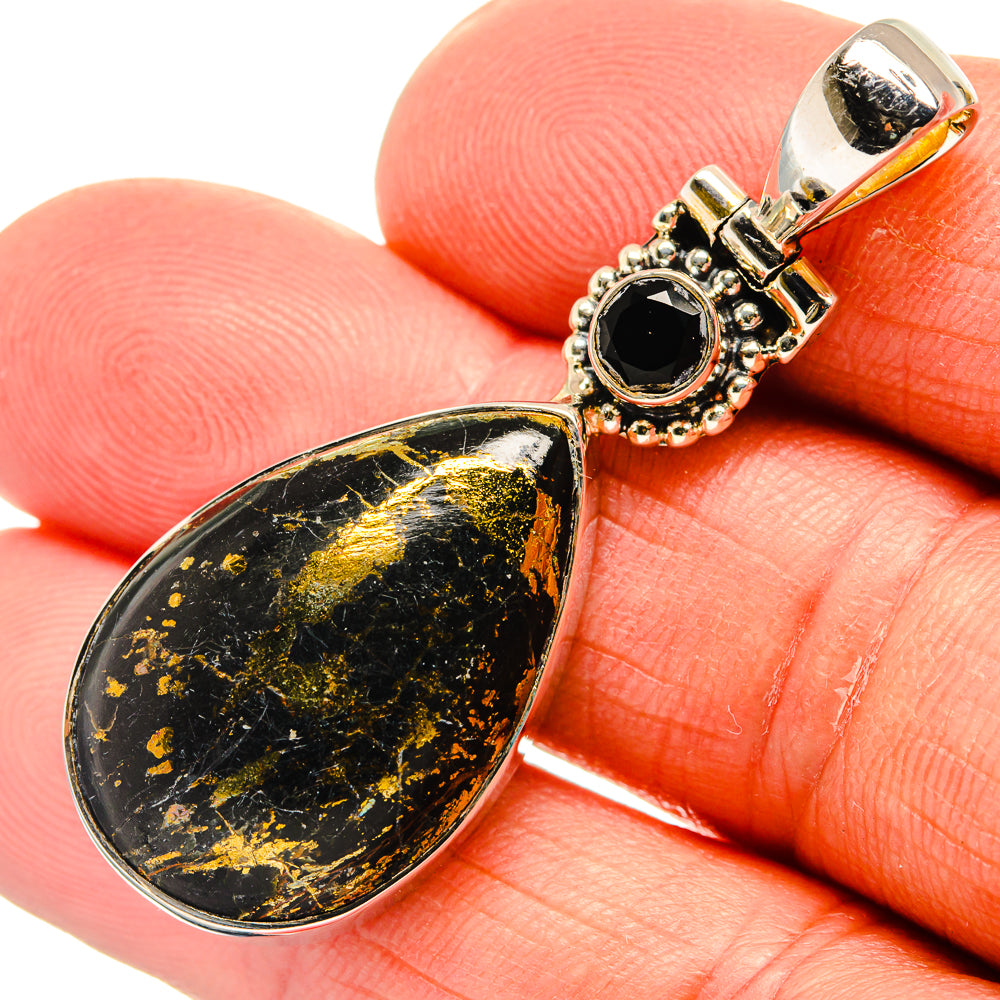 Pyrite In Black Onyx Pendants handcrafted by Anasilvercos - PD25483