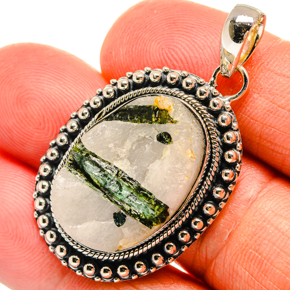 Green Tourmaline In Quartz Pendants handcrafted by Anasilvercos - PD25723