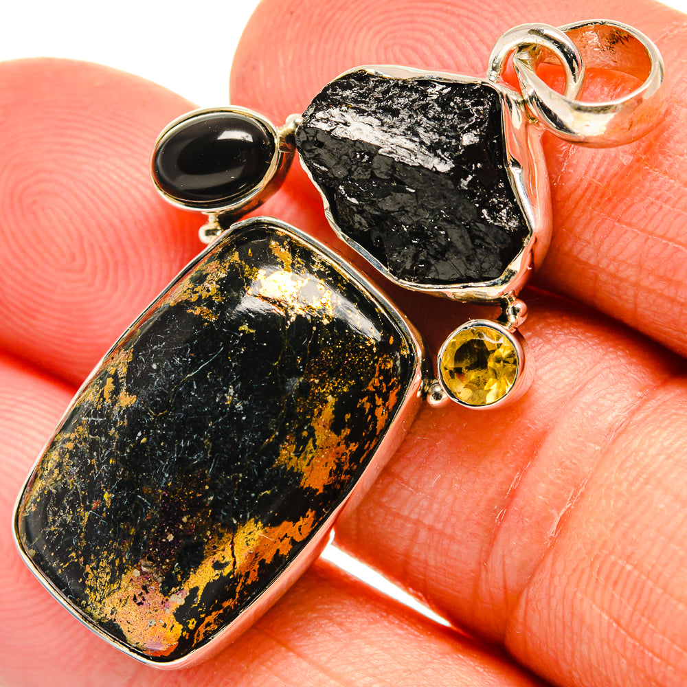 Pyrite In Black Onyx Pendants handcrafted by Anasilvercos - PD25768