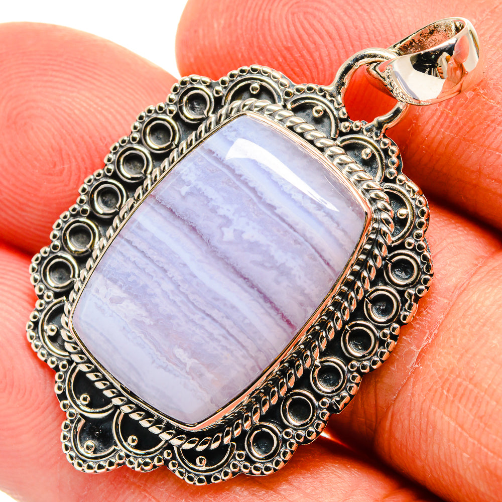 Blue Lace Agate Pendants handcrafted by Anasilvercos - PD25812