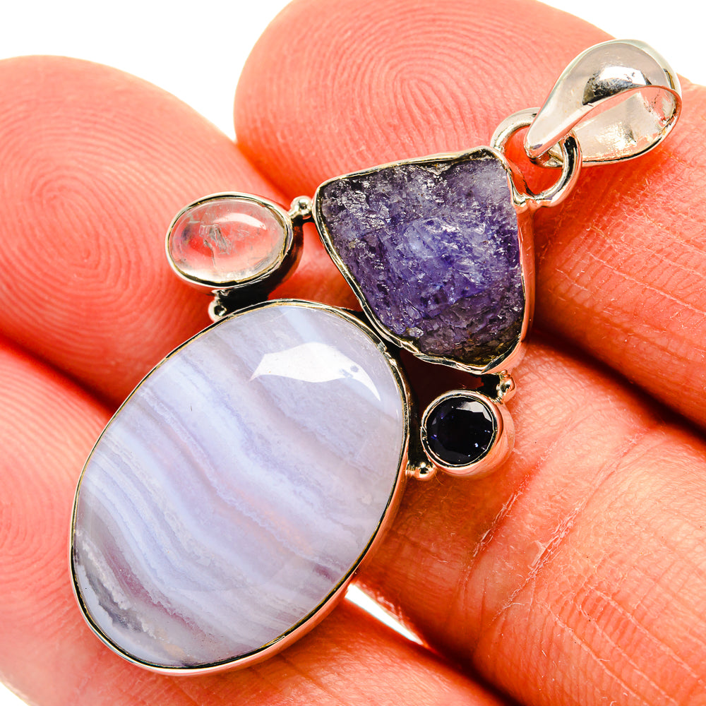 Blue Lace Agate Pendants handcrafted by Anasilvercos - PD25935