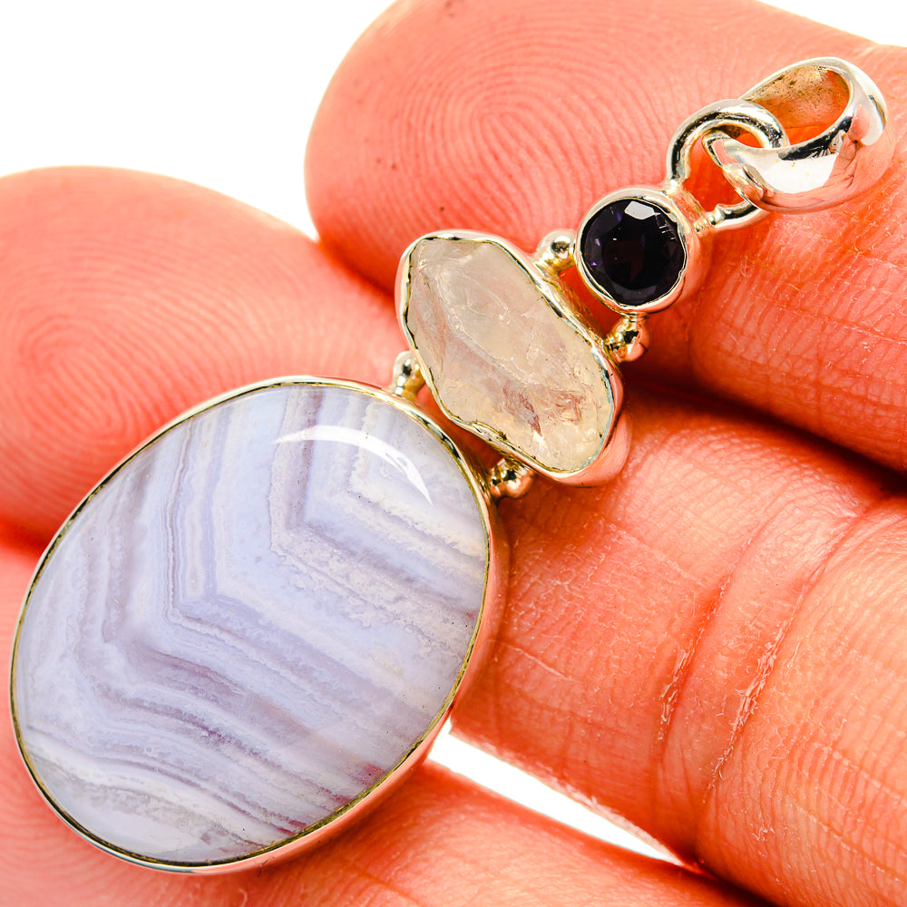 Blue Lace Agate Pendants handcrafted by Anasilvercos - PD26264