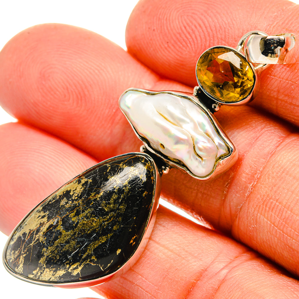 Pyrite In Black Onyx Pendants handcrafted by Anasilvercos - PD26275