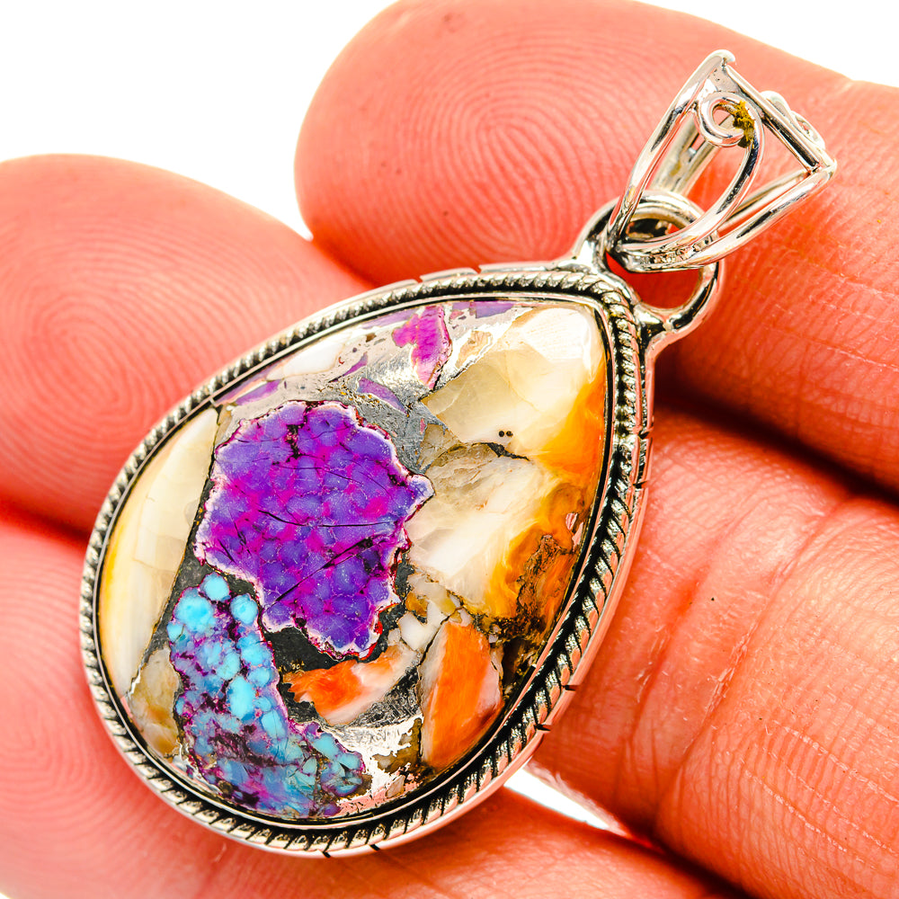 Kingman Pink Dahlia Turquoise Pendants handcrafted by Anasilvercos - PD26343
