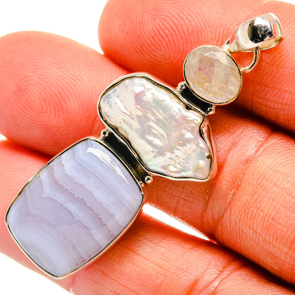 Blue Lace Agate Pendants handcrafted by Anasilvercos - PD26403