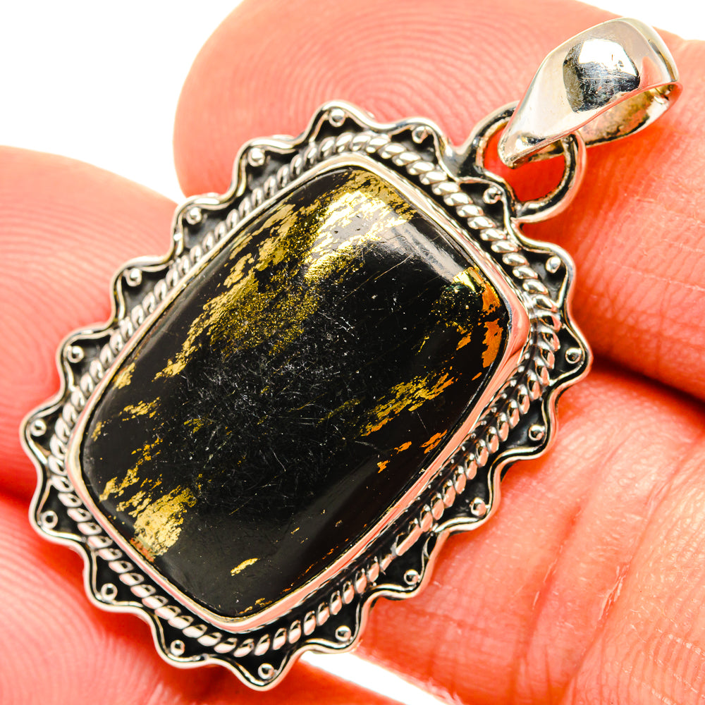 Pyrite In Black Onyx Pendants handcrafted by Anasilvercos - PD26707