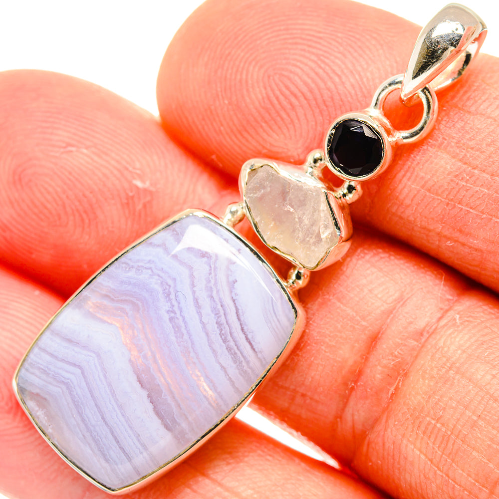 Blue Lace Agate Pendants handcrafted by Anasilvercos - PD26897