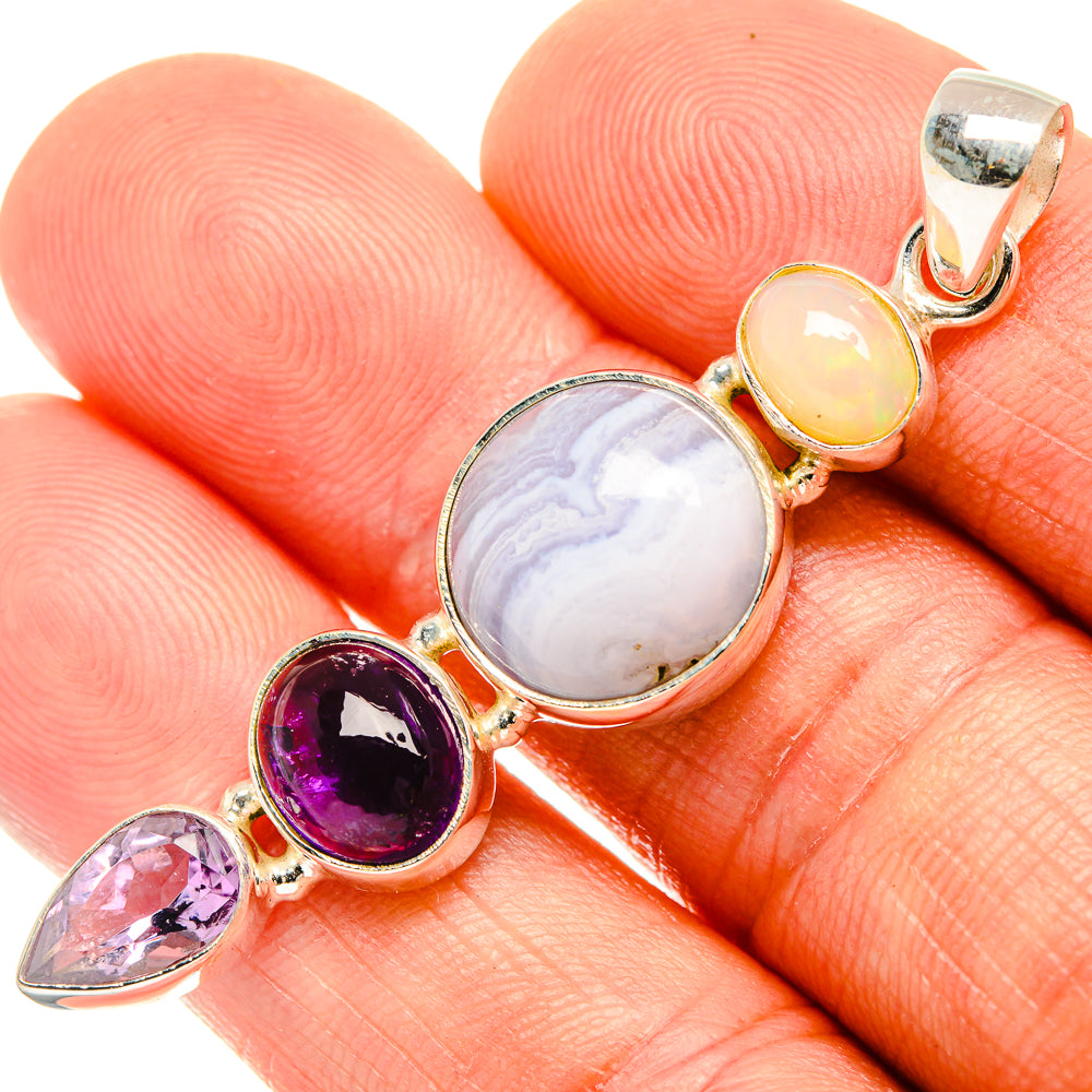 Blue Lace Agate Pendants handcrafted by Anasilvercos - PD27420