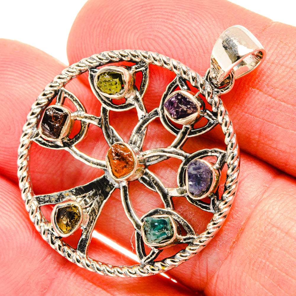 Multi-Stone Chakra Tree Of Life Pendants handcrafted by Anasilvercos - PD27832