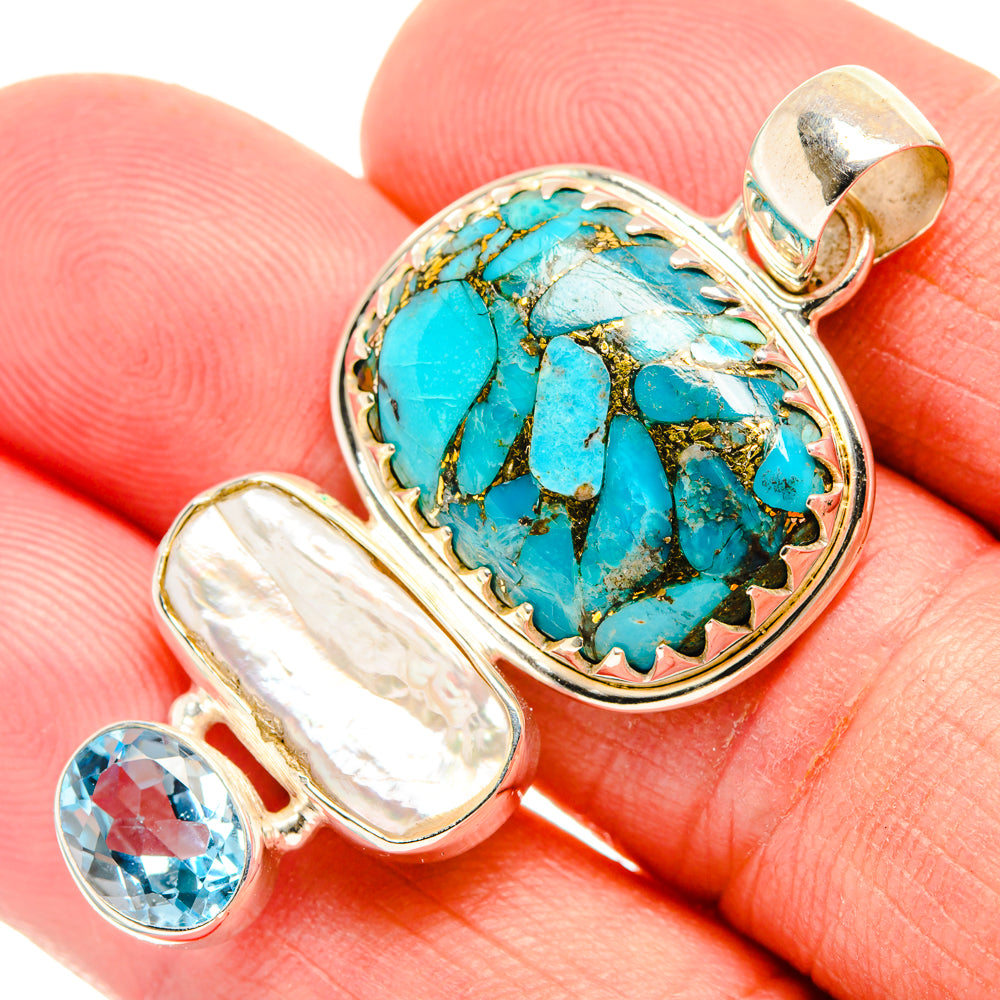 Blue Copper Composite Turquoise Pendants handcrafted by Anasilvercos - PD27841
