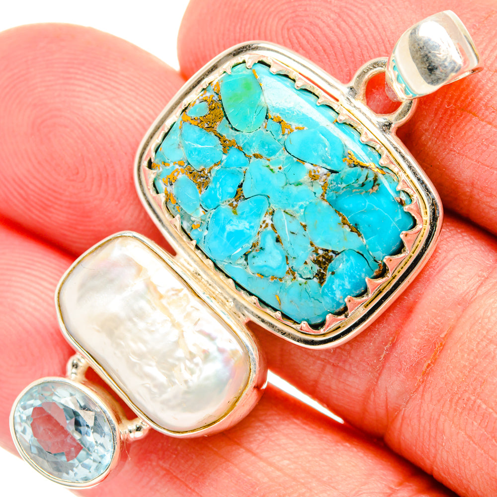 Blue Copper Composite Turquoise Pendants handcrafted by Anasilvercos - PD27843