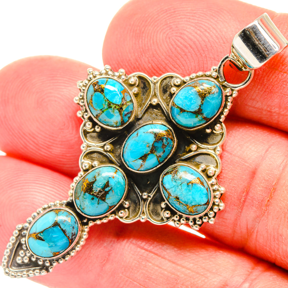 Blue Copper Composite Turquoise Cross Pendants handcrafted by Anasilvercos - PD27847
