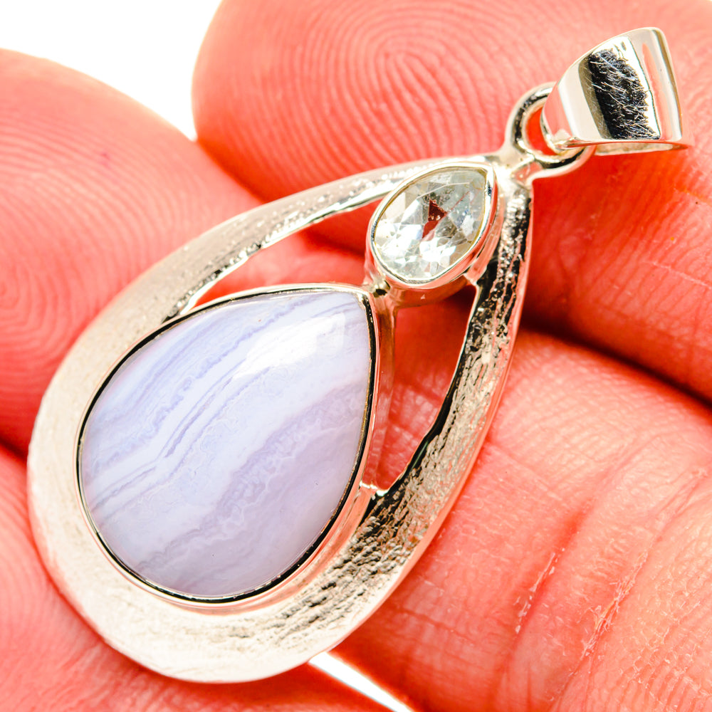 Blue Lace Agate Pendants handcrafted by Anasilvercos - PD27979