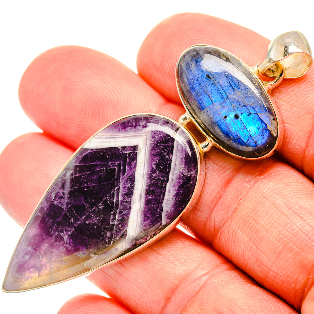 Chevron Amethyst Pendants handcrafted by Anasilvercos - PD28342