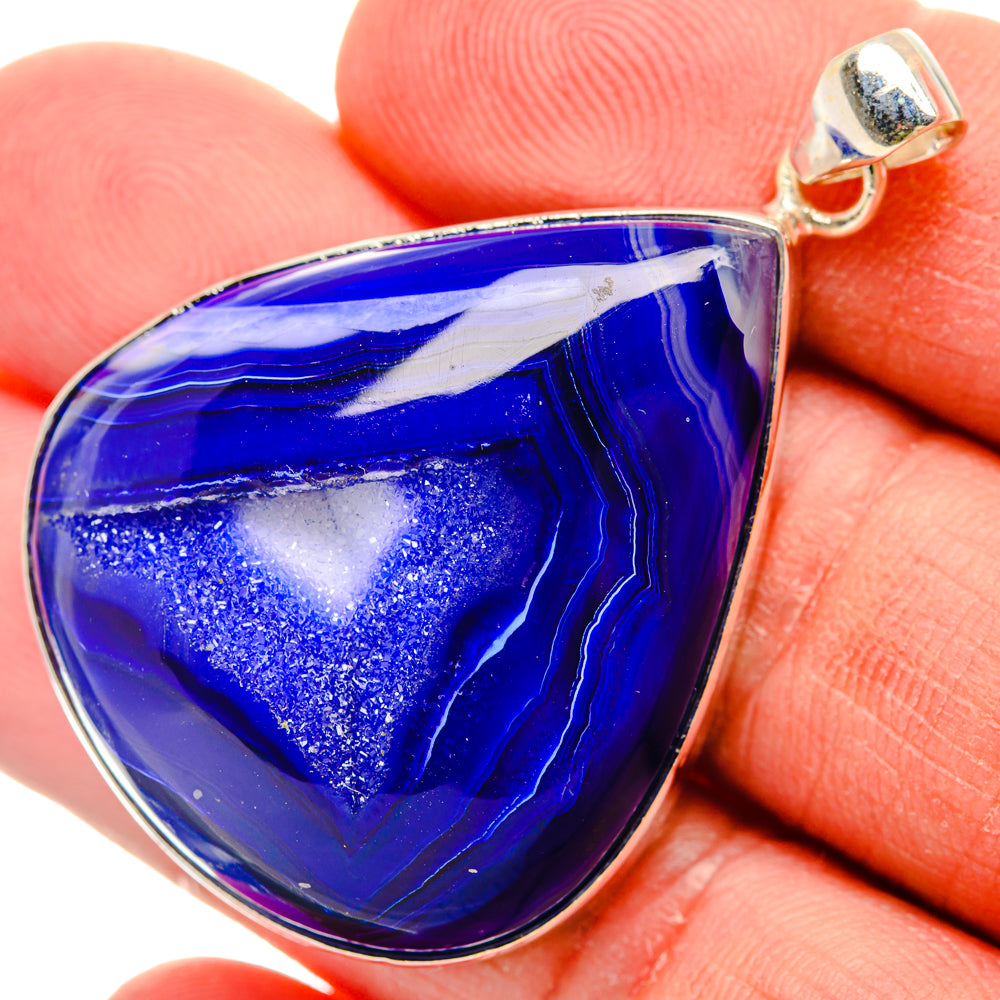 Blue Botswana Agate Pendants handcrafted by Anasilvercos - PD28402