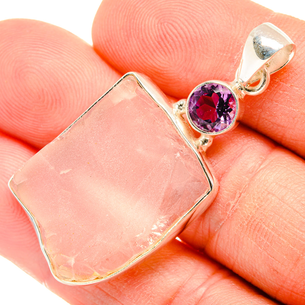 Rose Quartz, Amethyst Pendants handcrafted by Anasilvercos - PD28563
