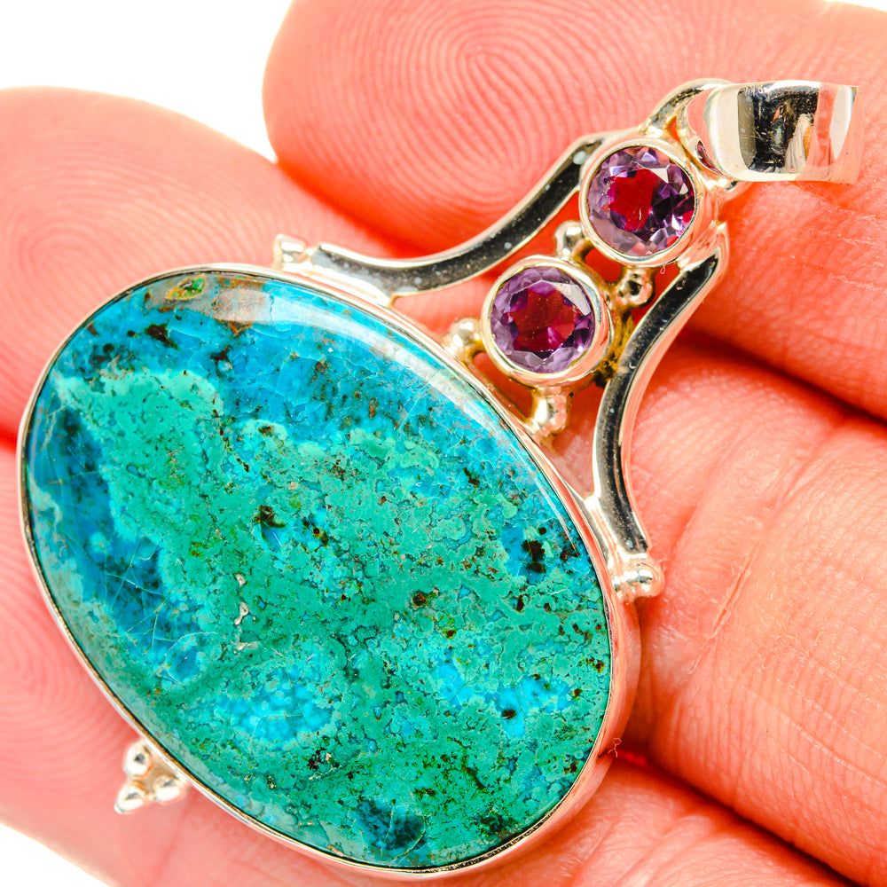 Peruvian Chrysocolla, Amethyst Pendants handcrafted by Anasilvercos - PD28617