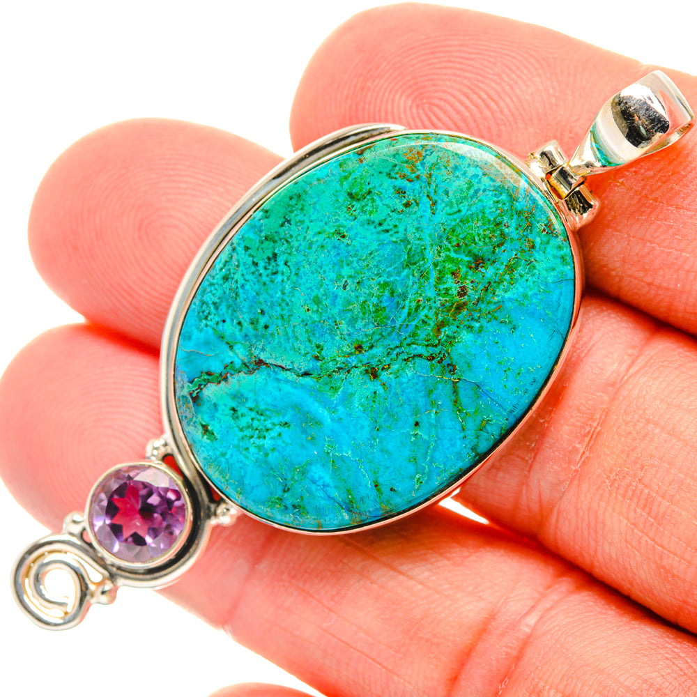 Peruvian Chrysocolla, Amethyst Pendants handcrafted by Anasilvercos - PD28637