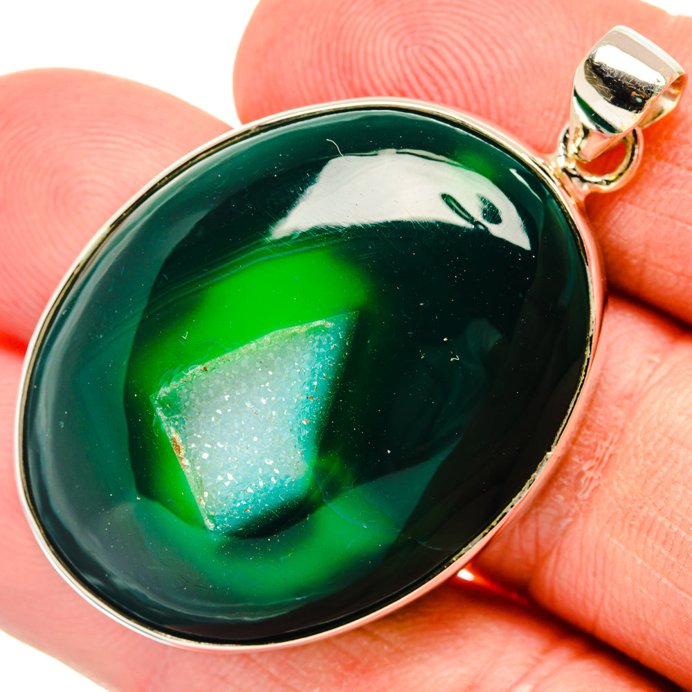 Green Geode Druzy Pendants handcrafted by Anasilvercos - PD28712