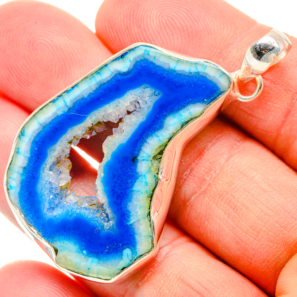 Blue Geode Slice Pendants handcrafted by Anasilvercos - PD28957