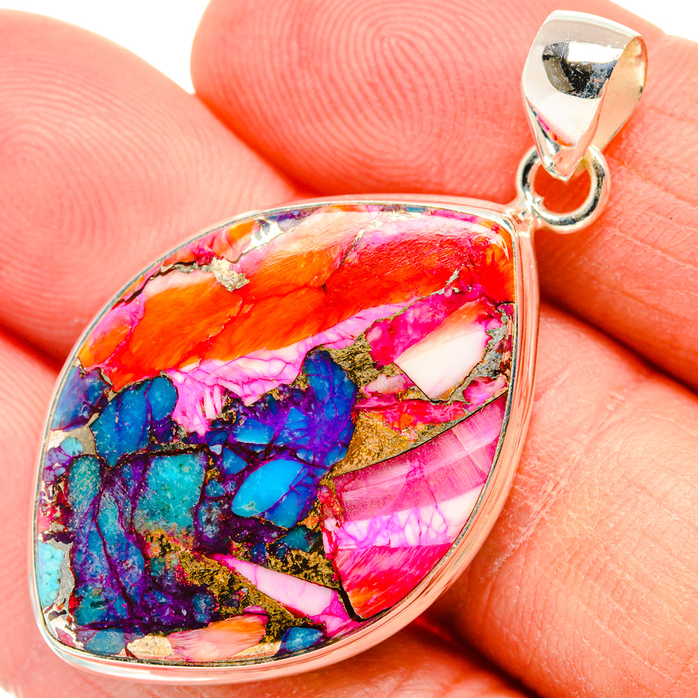 Kingman Pink Dahlia Turquoise Pendants handcrafted by Anasilvercos - PD28965