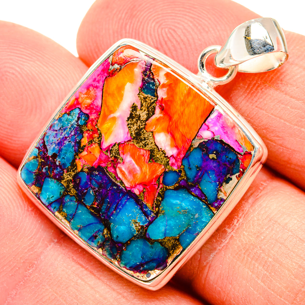 Kingman Pink Dahlia Turquoise Pendants handcrafted by Anasilvercos - PD28976
