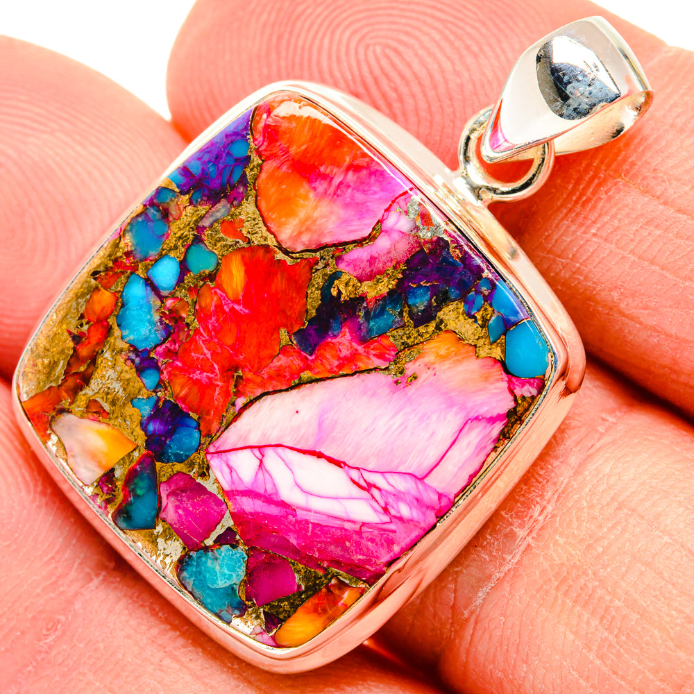 Kingman Pink Dahlia Turquoise Pendants handcrafted by Anasilvercos - PD28984
